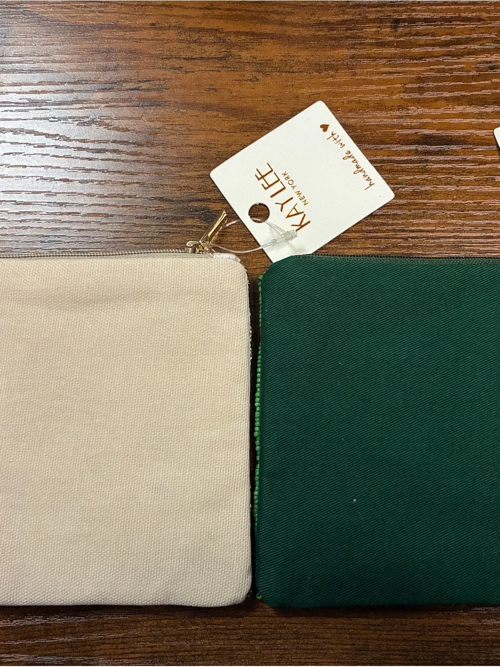 Kaylee New York Green Beaded Pouch and Cream Beaded Wristlet -Set of 2